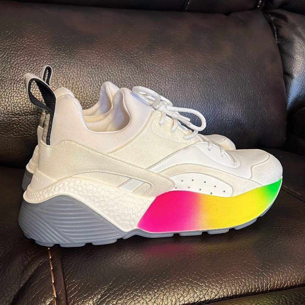 SALE!!! STELLA MCCARTNEY womens logo Rainbow chunky Sole Sneakers NWOB - Picture 10 of 12